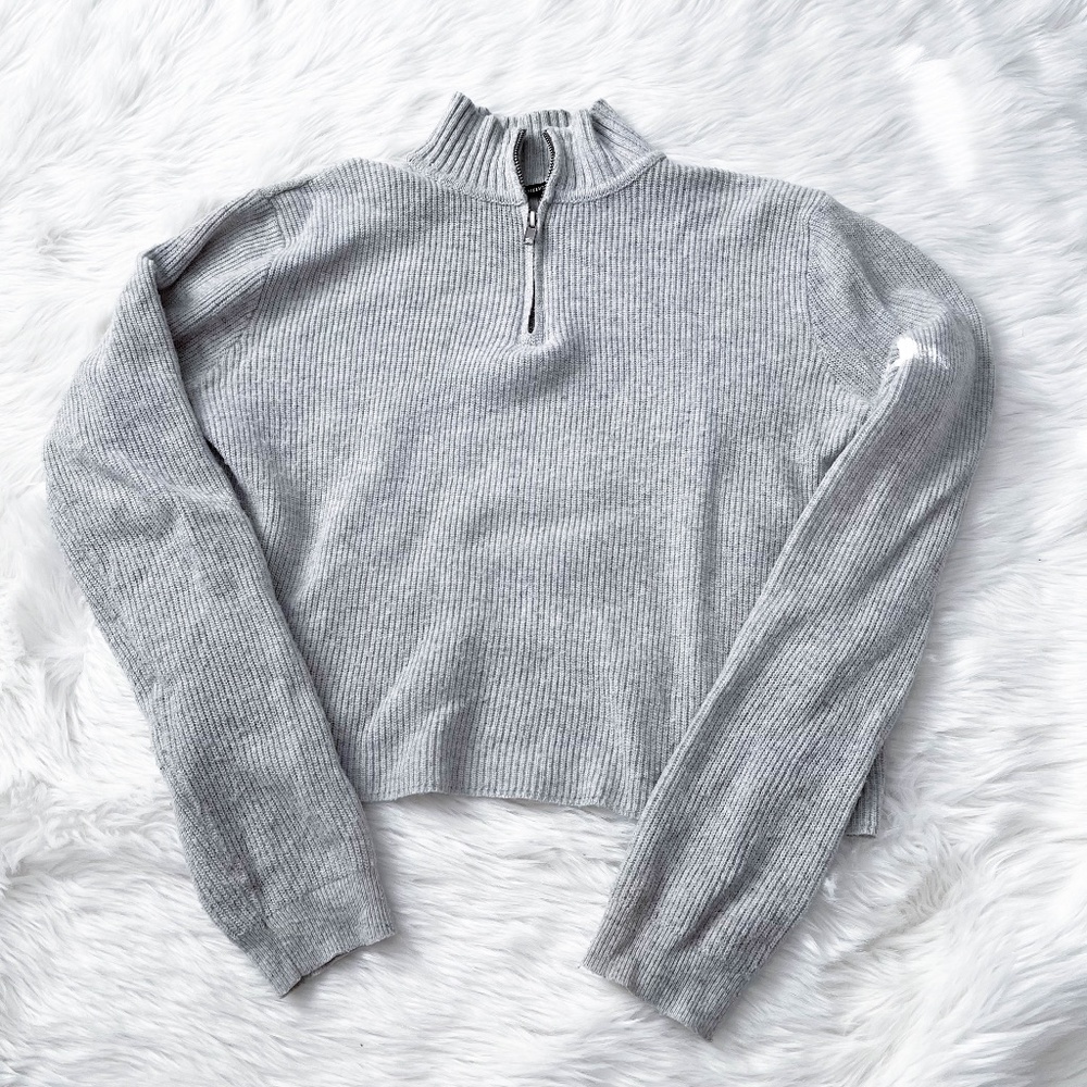 Brandy Melville Grey Knit Sweater Quarter Zip